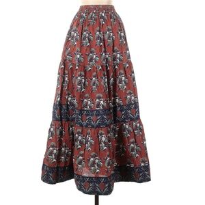 Victoria Dunn Maxi Skirt XS Burgundy Brown Printed